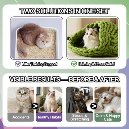 Cat Calming & Litter Training Spray Kit – 2-Pack 150ml Duo – Natural Catnip Calm Spray + Litter Box