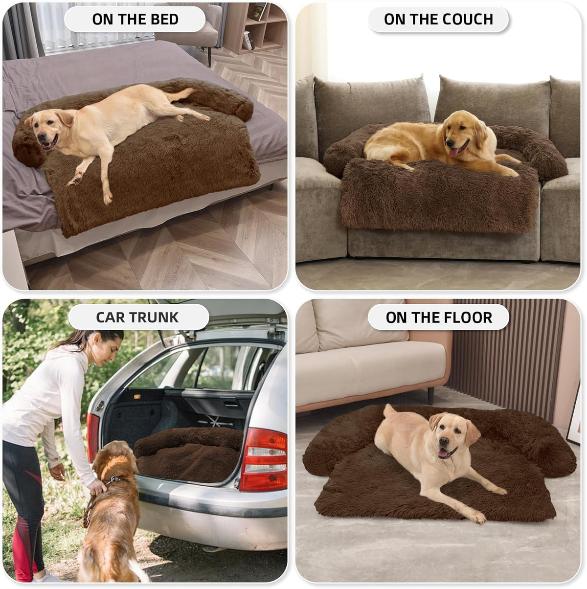 GGIB Calming Dog Bed Fluffy Plush Dog Mat for Furniture Protector with Removable Washable Cover for