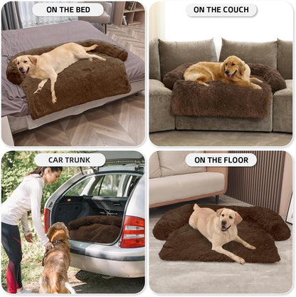 GGIB Calming Dog Bed Fluffy Plush Dog Mat for Furniture Protector with Removable Washable Cover for