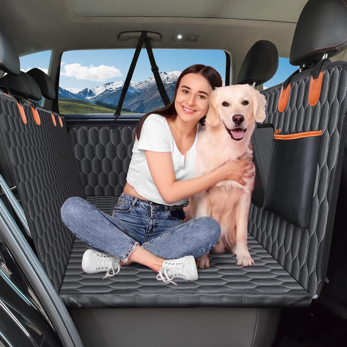Back Seat Extender for Dogs-Supports 400lb,Waterproof Dog Car Seat Cover Hard