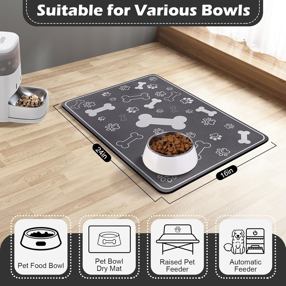 Pet Feeding Mat,Rapid Absorbent Mats for Dog Cat Food, Dog Placemat Water Bowl Mat with Rubber