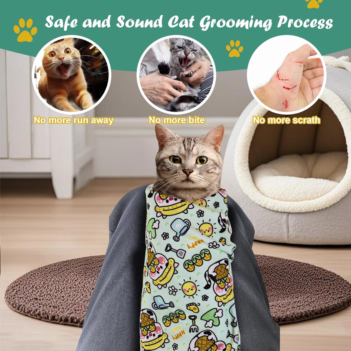 Cat Wrap for Cutting Nails and Grooming(27"x27"),Cat Restraint Wrap for Nail Clipping