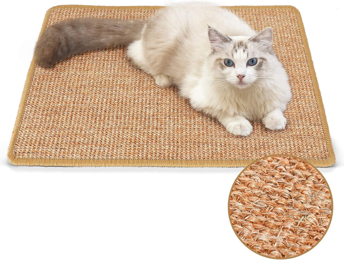 FUKUMARU Cat Scratcher Mat, 23.6 X 15.7 Inch Natural Sisal Cat Scratch Mats, Horizontal Cat Floor