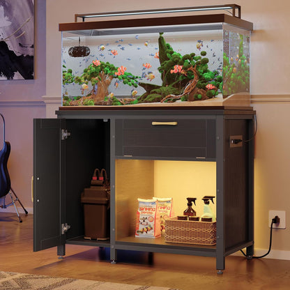 Bestier 40-50 Gallon Fish Tank Stand with Power Outlet&LED Light, 37x18 Heavy-Duty Metal Aquarium