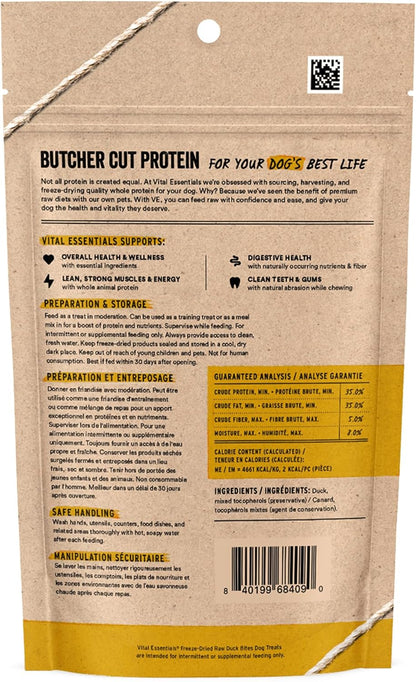 Vital Essentials Duck Bites Dog Treats, 2 oz | Freeze-Dried Raw | Single Protein | Premium Quality