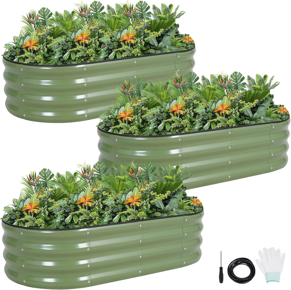 G GOOD GAIN Galvanized Metal Raised Garden Bed Kit - 4x2x1FT Outdoor Planter Box with Safety Edging