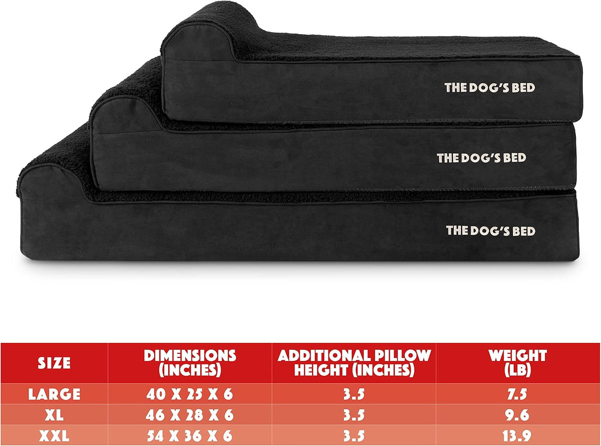 The Dog’s Bed Orthopedic Headrest Dog Bed XL Black Plush 46x28, Memory Foam, Pain Relief for