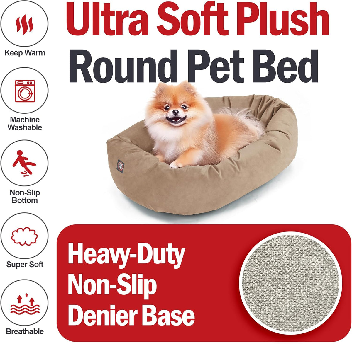 Majestic Pet 24 Inch Suede Calming Dog Bed Washable 24x19x7 (Inch) – Cozy Soft Round Donut Dog Bed