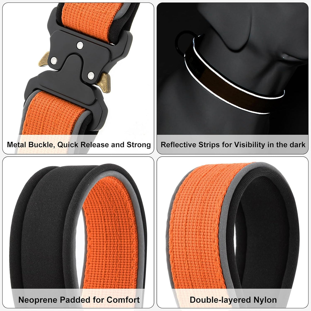 Plutus Pet Tactical Dog Collar, Reflective, Adjustable Heavy Duty Dog Collar, Soft Padded and