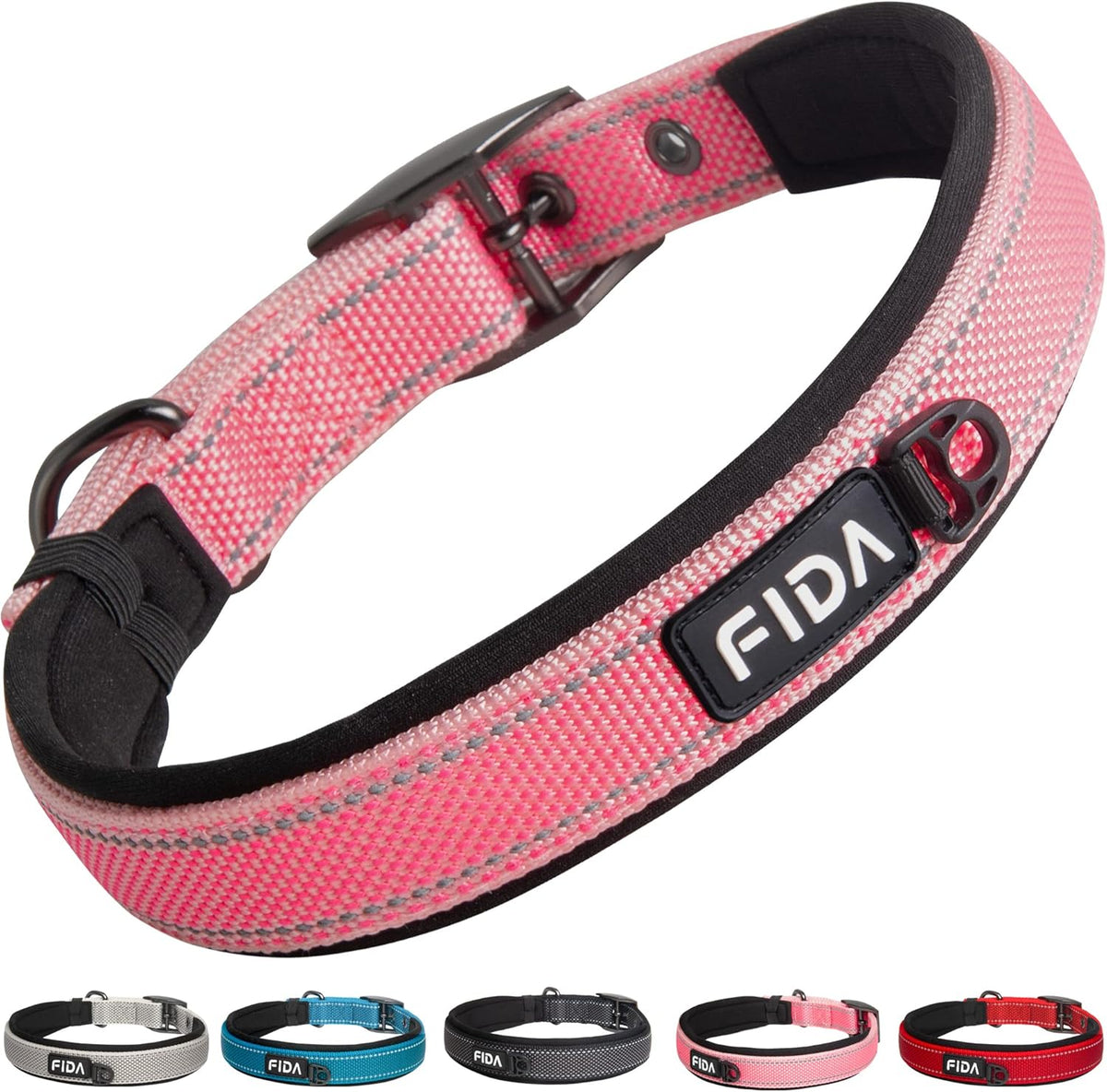 Fida Heavy Duty Dog Collar, Ultra Comfortable Soft Neoprene Padded, Adjustable Reflective Nylon Pet