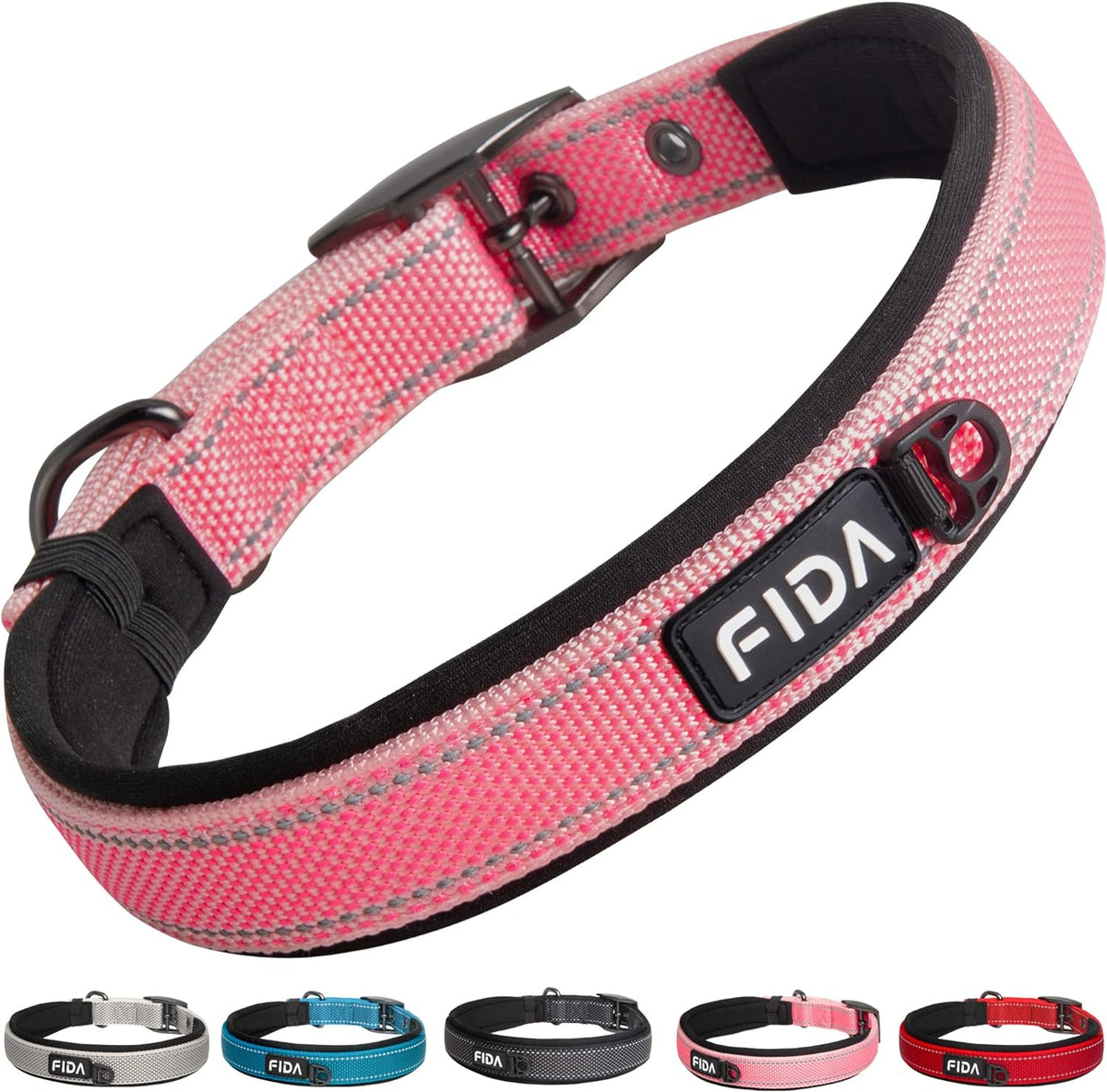 Fida Heavy Duty Dog Collar, Ultra Comfortable Soft Neoprene Padded, Adjustable Reflective Nylon Pet