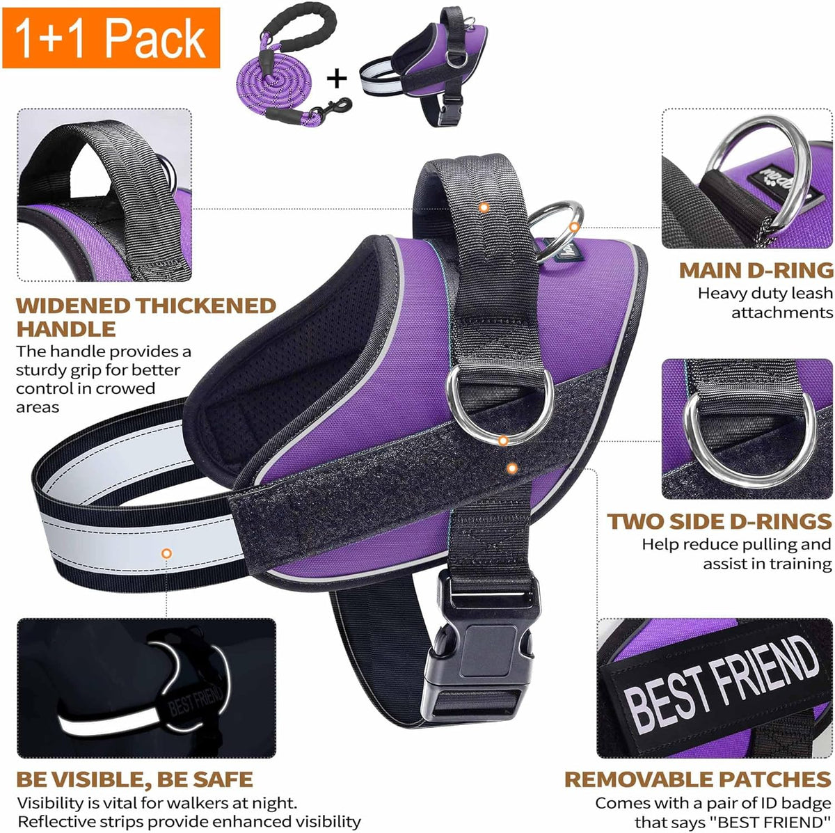 Haapaw Essential Dog Harness, No Pull Pet Vest with 3 Leash Clips, No Choke, Reflective, Adjustable
