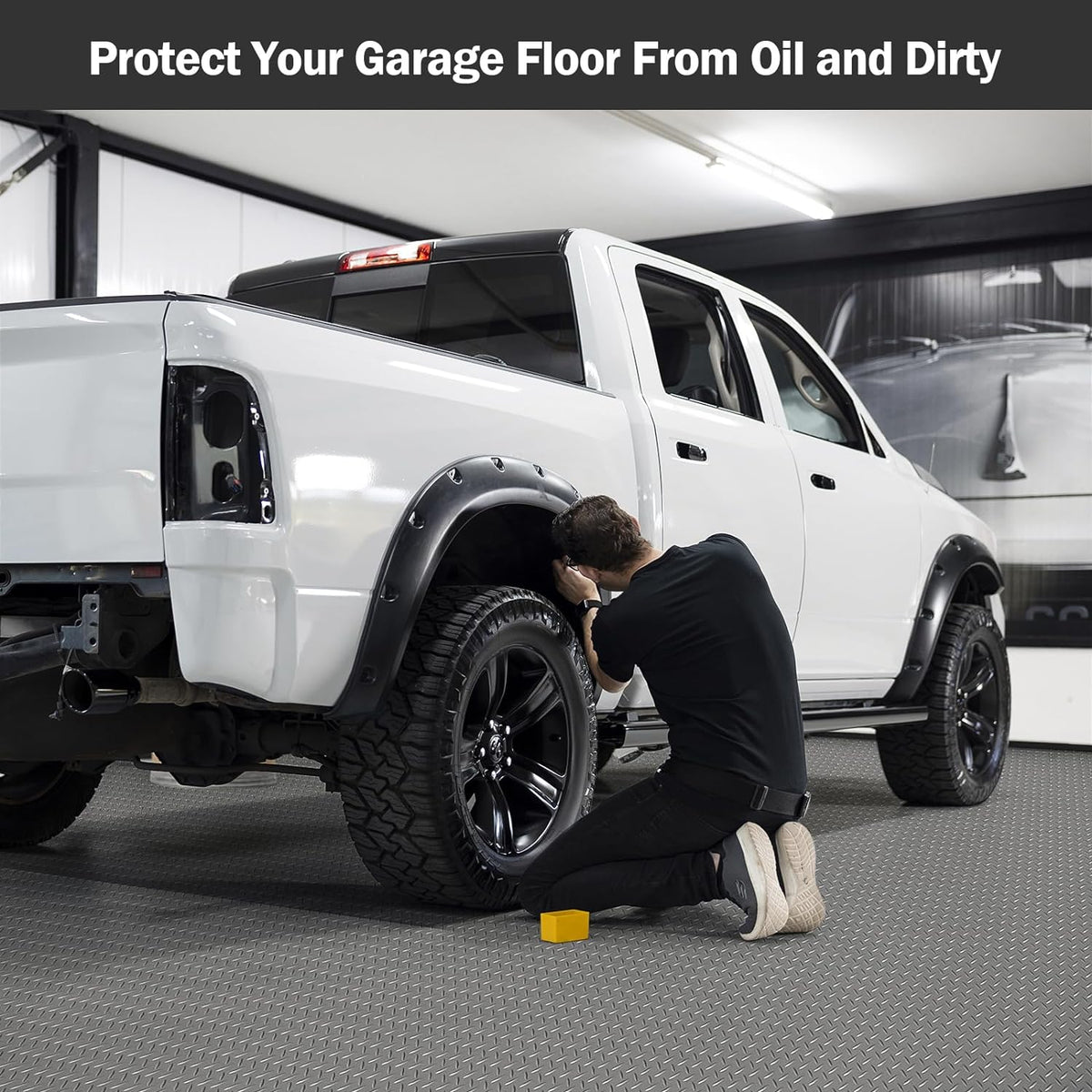Nisorpa Garage Floor Rubber Mat,4Ft x 8.2Ft Rubber Flooring Rolls,1/8 Inch Thick Heavy Duty Diamond