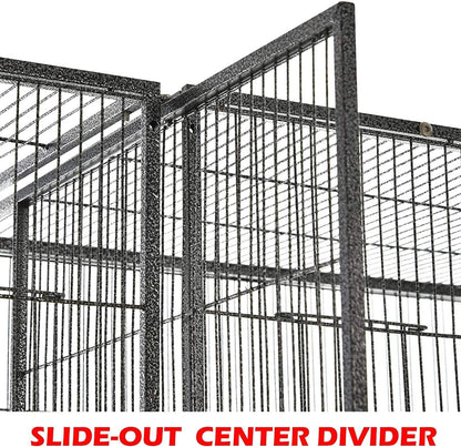 64" Extra Large Double Flight Bird Wrought Iron Double Breeding Cage Slide Out Divider 3-Levels