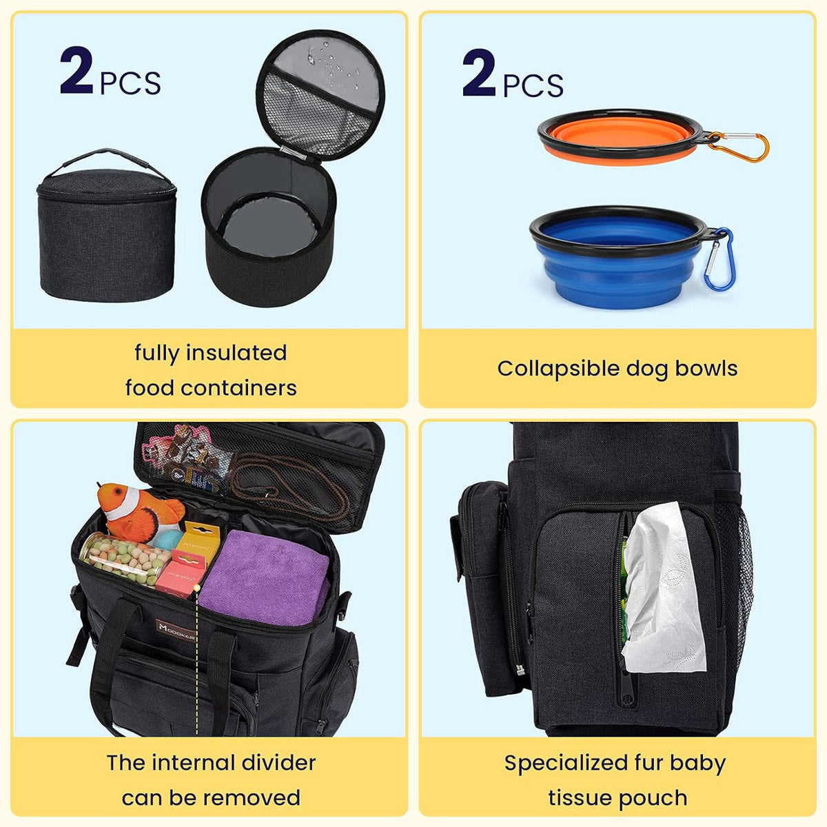 Modoker Dog Travel Bag with 2 Collapsible Dog Bowls, 1 Dog Backpack, Airline Approved Pet Travel