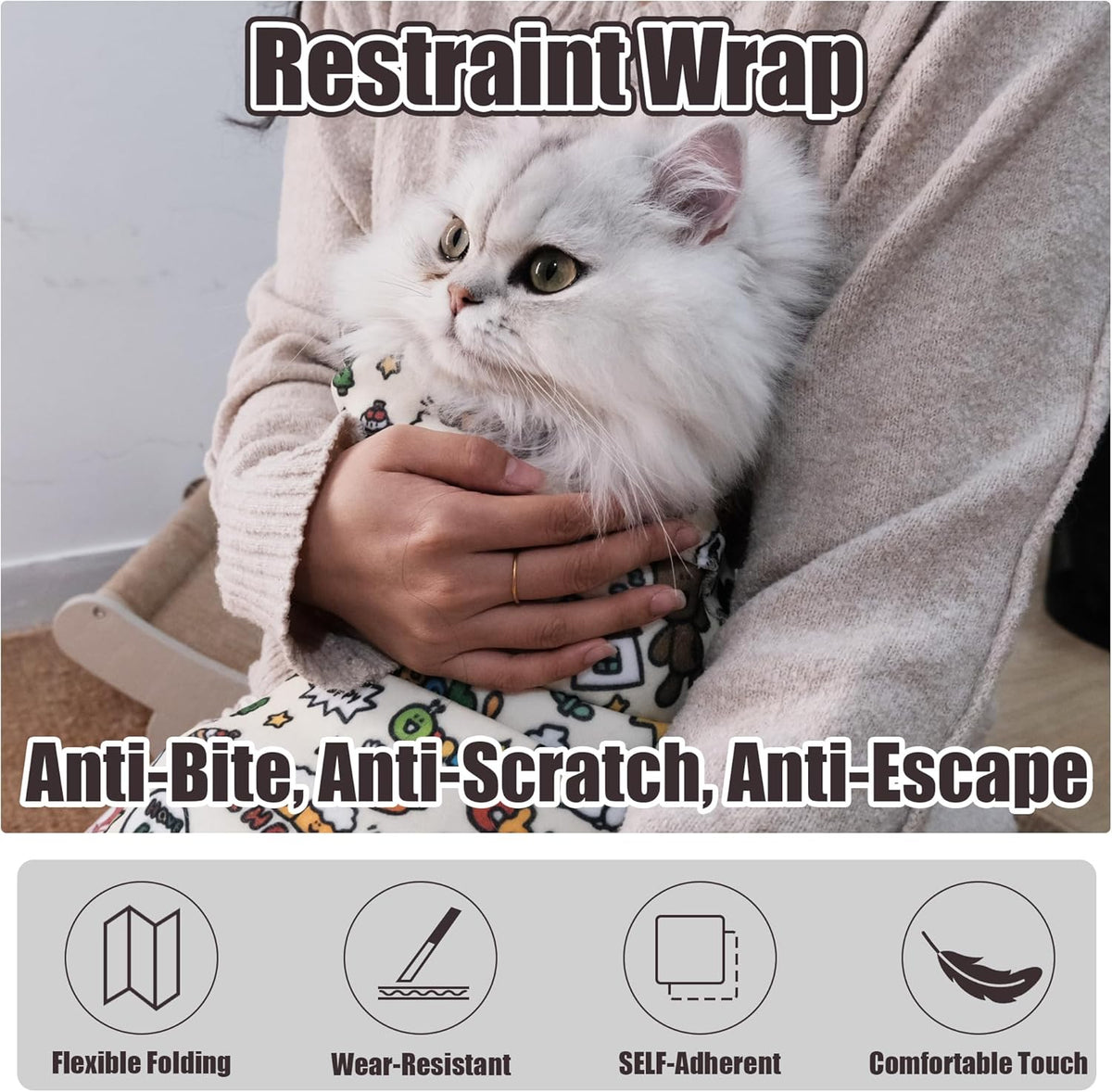 27.6" Cat Grooming Wrap Cat Wrap for Cutting Nails Cat Restraint for Nail Clipping Cat Swaddle Wrap