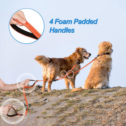 PetBonus Double Dog Leash, No Tangle Dual Leash, Reflective Walking Training Lead, 4 Comfortable