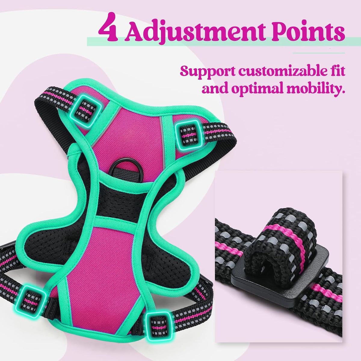 rabbitgoo Dog Harness No Pull with 2 Leash Clips, Adjustable Soft Padded, Reflective Oxford No