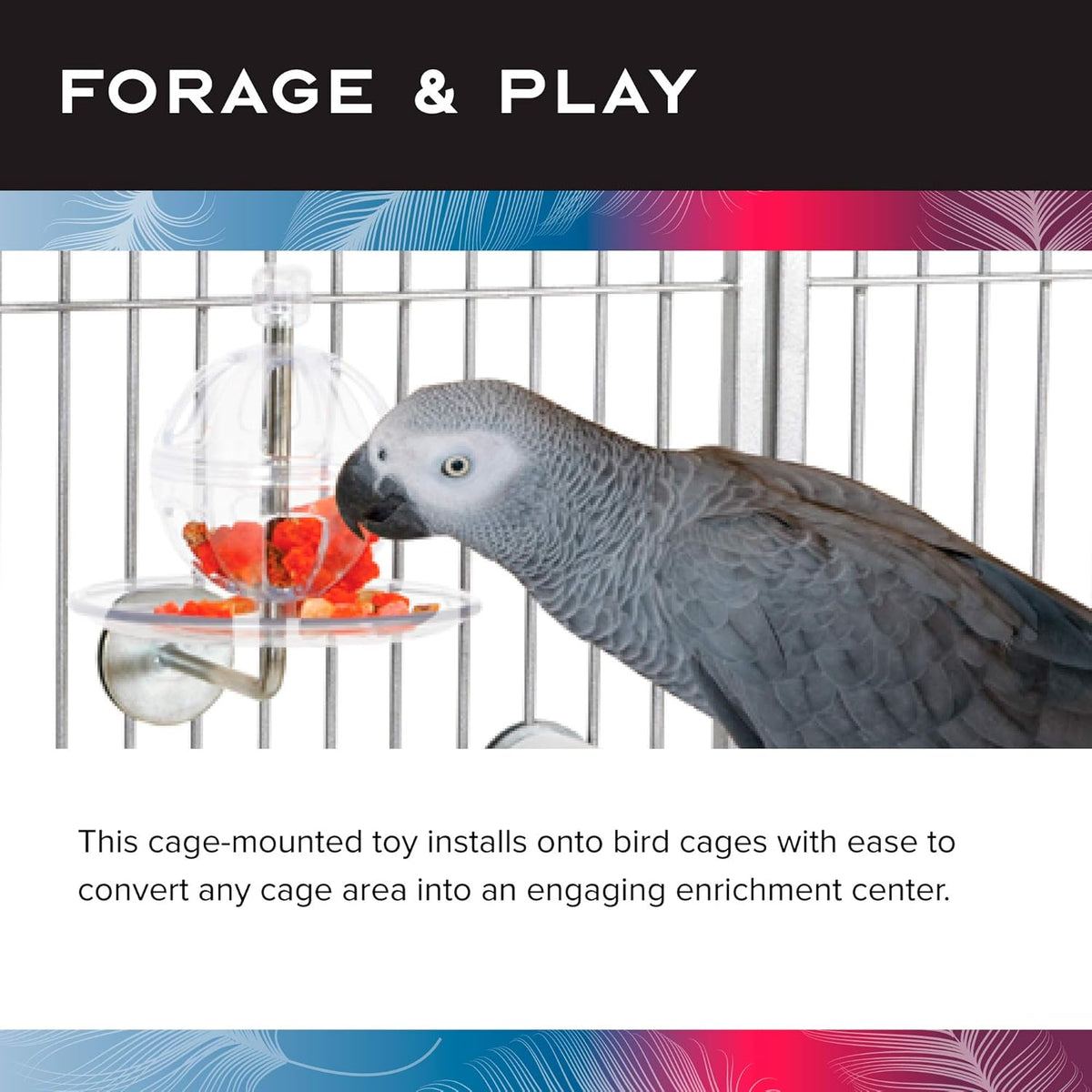Featherland Paradise - Cage Mounted Buffet Ball - Interactive Bird Toy and Treat Dispenser