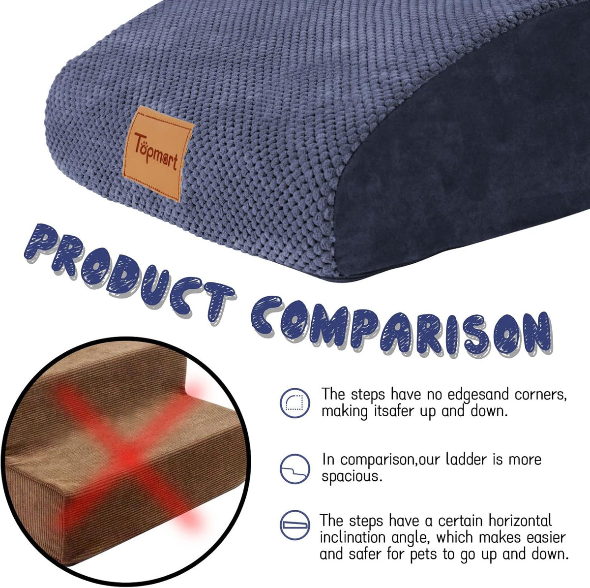 Topmart High Density Extended Foam Dog Ramp&Steps 2 Tiers,11.8" High,Non-Slip Dog Stairs,Soft Foam