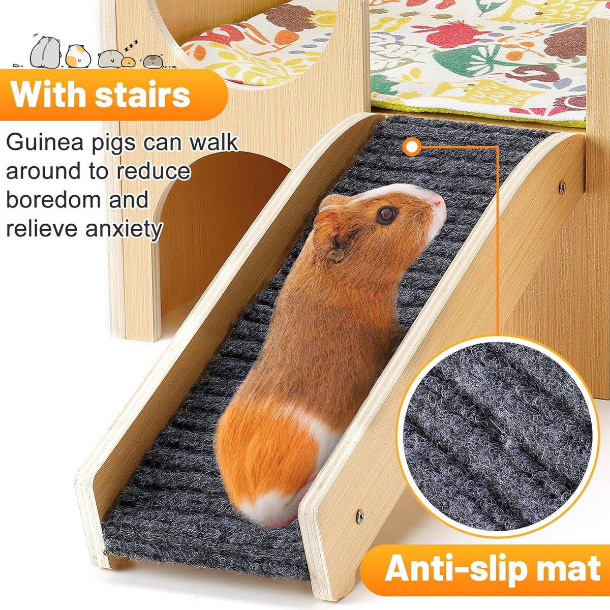 Upgraded Guinea Pig Castle, Sturdy Wooden Guinea Pig Hideout, Small Animal House Bed Hut Habitats