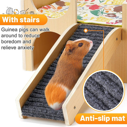 Upgraded Guinea Pig Castle, Sturdy Wooden Guinea Pig Hideout, Small Animal House Bed Hut Habitats