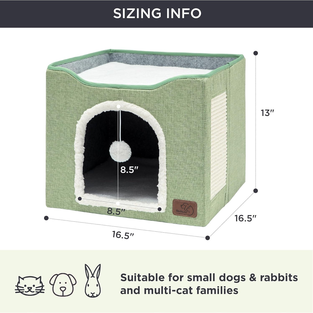 Bedsure Cat Beds for Indoor Cats - Large Cat Cave for Pet Cat House with Fluffy Ball Hanging and