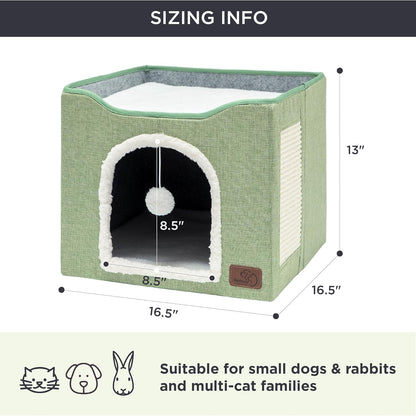 Bedsure Cat Beds for Indoor Cats - Large Cat Cave for Pet Cat House with Fluffy Ball Hanging and