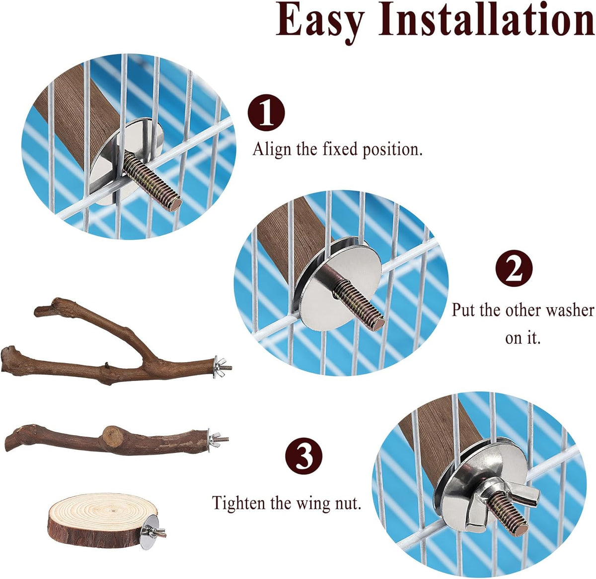 Mogoko 5PCS Bird Perch Natural Wood Grape Stick Stand, 3 Grape Stick Paw Grinding Fork Parakeet