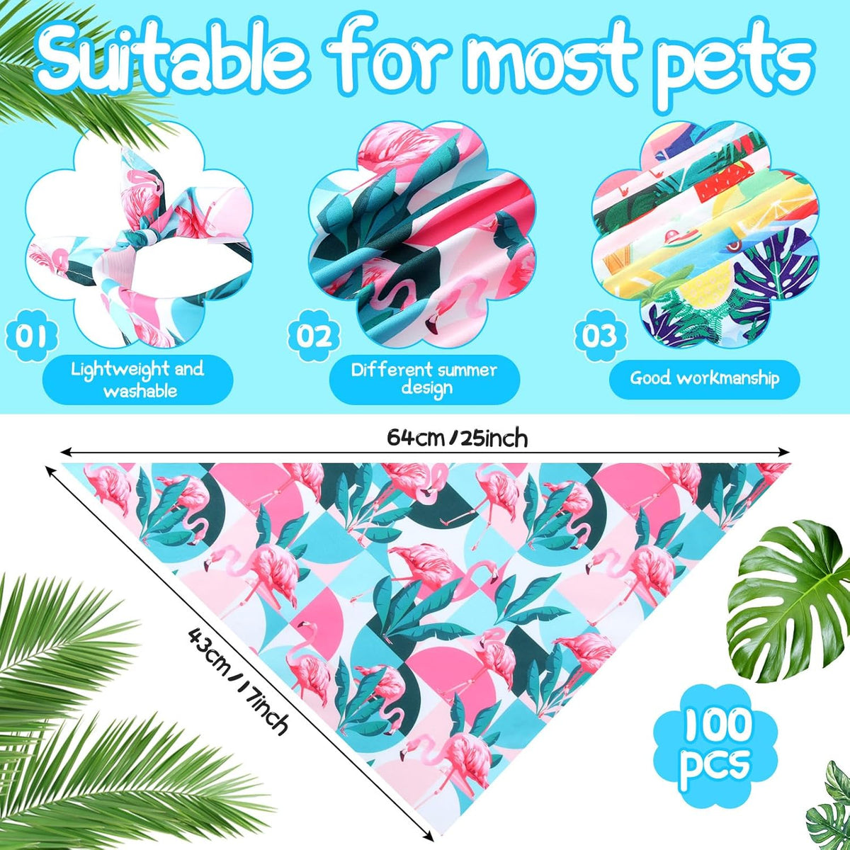 Chunful 100 Pieces Dog Bandanas Bulk Summer Pet Bandanas Pack Triangle Scarf Bib Kerchief Set for