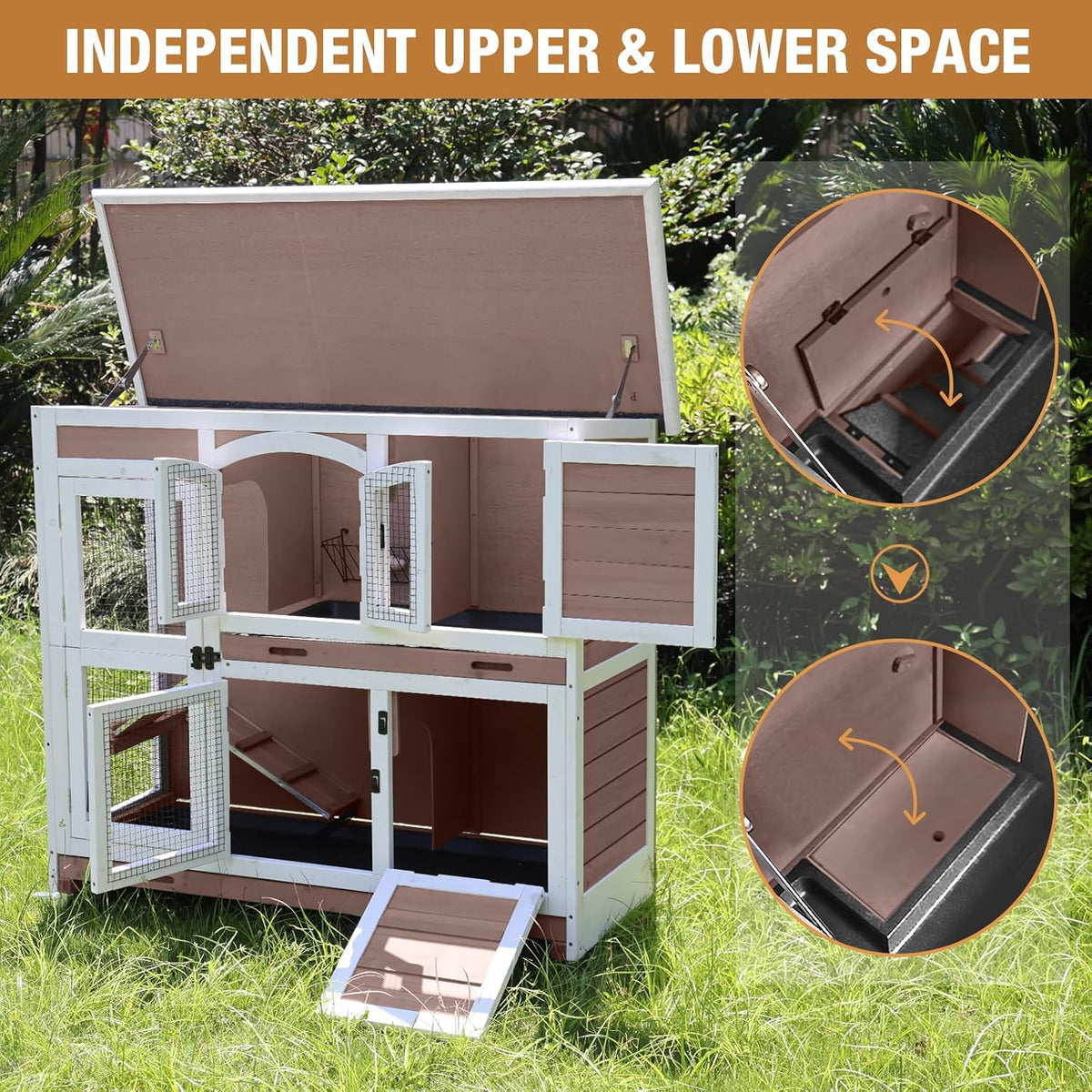 Rabbit Hutch Indoor Bunny Cage Outdoor with Casters, Guinea Pig Cage for Small Animals, Bunny Hutch