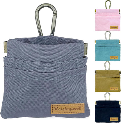 Dog Treat Pouch, Small Cotton Pocket Sized Training Holder, Hand Free Walking Fanny Bag with