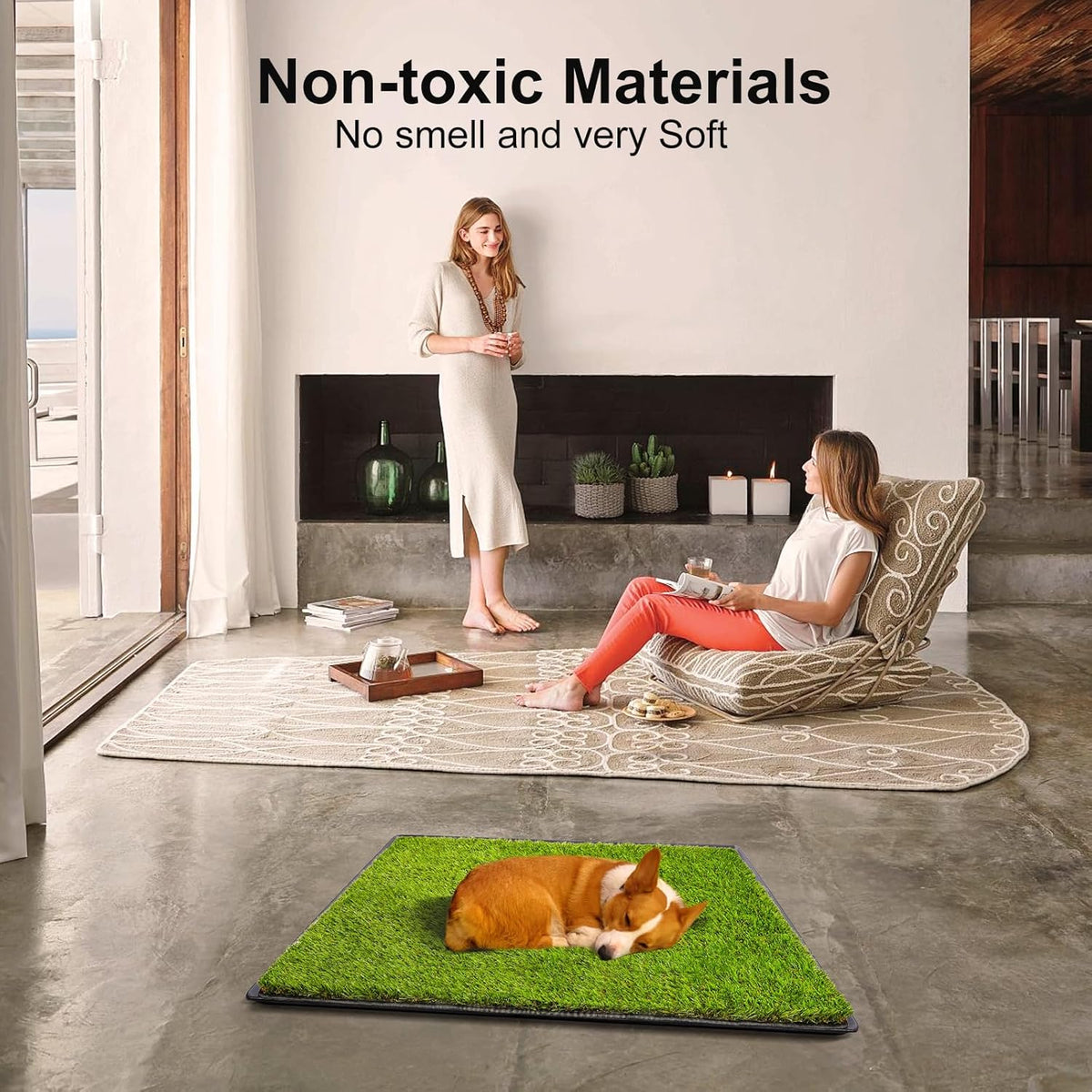 Dog Grass Pad with Tray(40×27.5 inch), Large XL Reusable 3-Layer Dog Pee Potty Grass Pads, Easy to