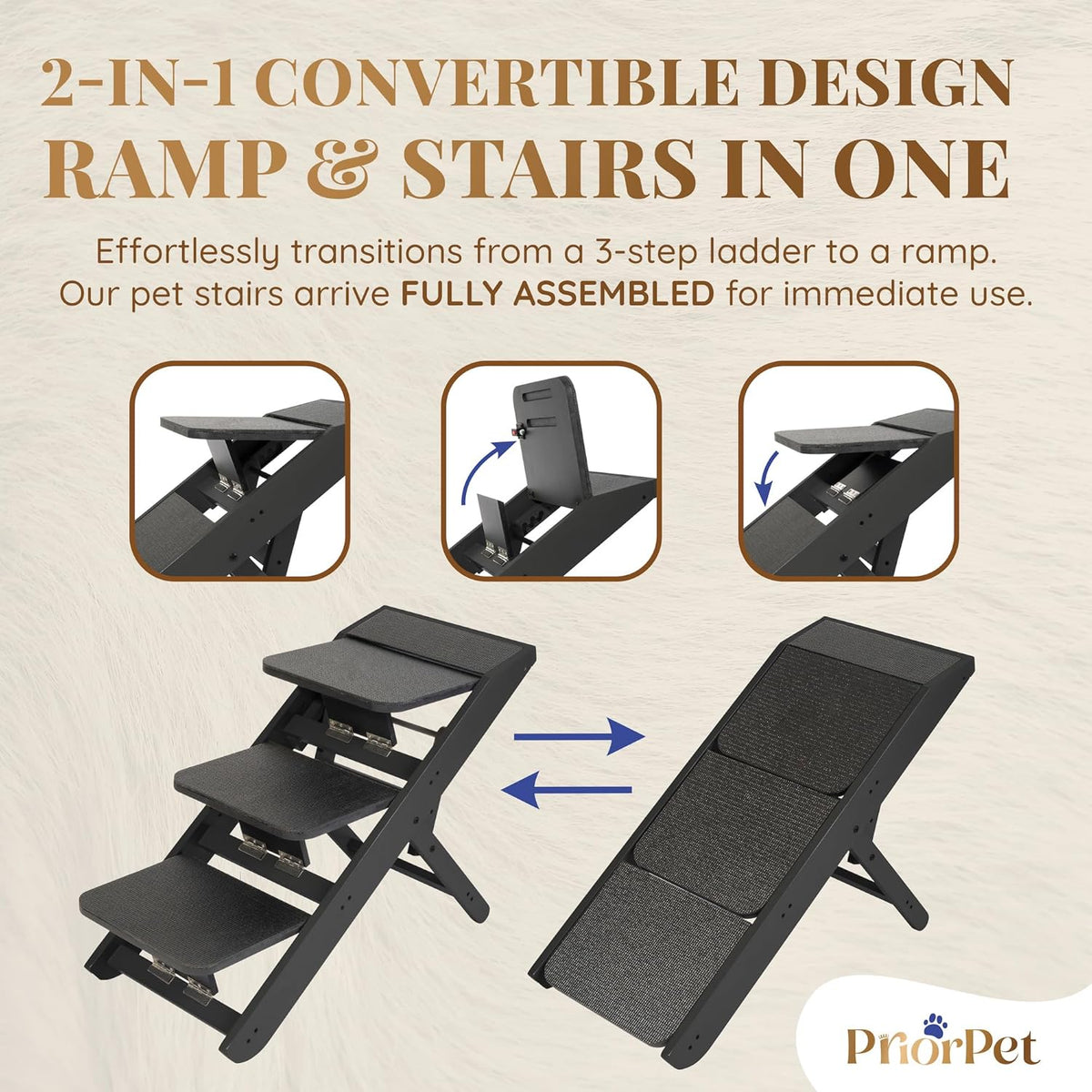 Dog Steps for Bed & Couch 2-in-1 Dog Stairs/Ramp - Height Adjustable Dog Ramp for Couch 7” - 20”