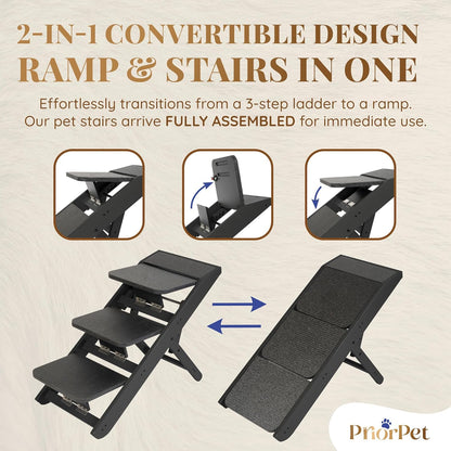 Dog Steps for Bed & Couch 2-in-1 Dog Stairs/Ramp - Height Adjustable Dog Ramp for Couch 7” - 20”