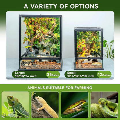 Glass Reptile Tank Front Opening Terrarium Suitable for Leopard Geckos, Snakes, Tree Frogs