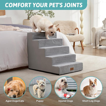 Dog Stairs for Small Dogs, 5 Tier Wider Pet Stairs for High Beds, 23.6" H Non-Slip Dog Steps for