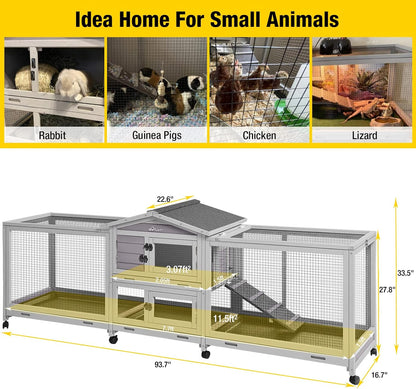 Aivituvin Rabbit Hutch 93.7" Large Rabbit Cage Indoor Outdoor Guinea Pig Cage Chicken Coop on