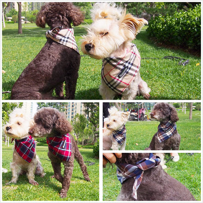 Adjustable Plaid Dog Bandanas,1PC Soft Washable Cotton Triangle Bib Kerchief Scarfs for Small