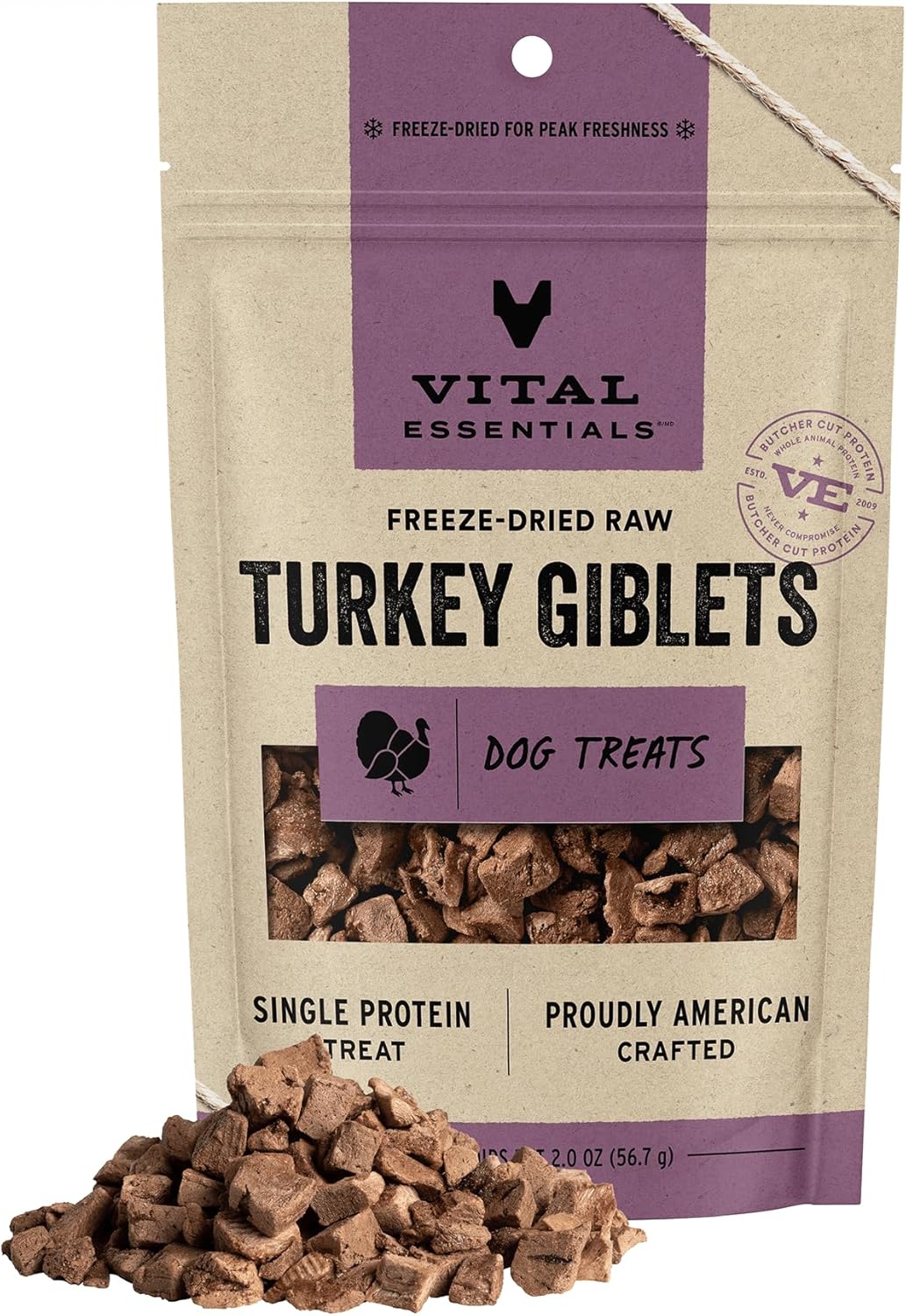 Vital Essentials Turkey Giblets Dog Treats, 2 oz | Freeze-Dried Raw | Single Ingredient | Premium