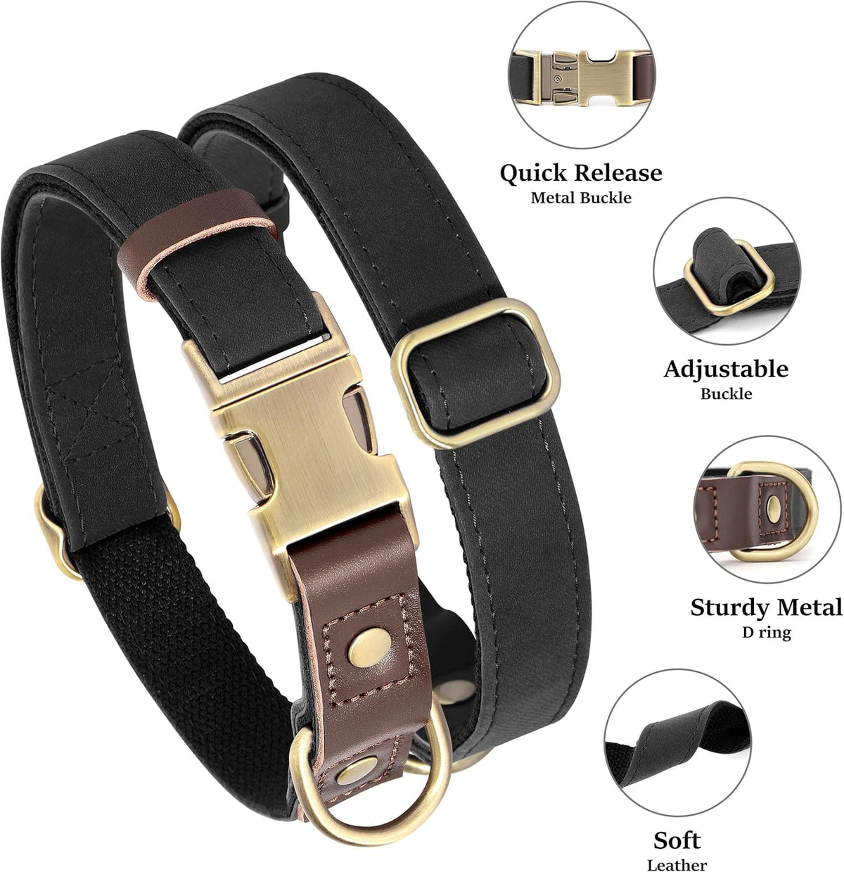 Didog Soft PU Leather Dog Collars for Small Dogs,Classic Adjustable Dog Collars with Quick Release