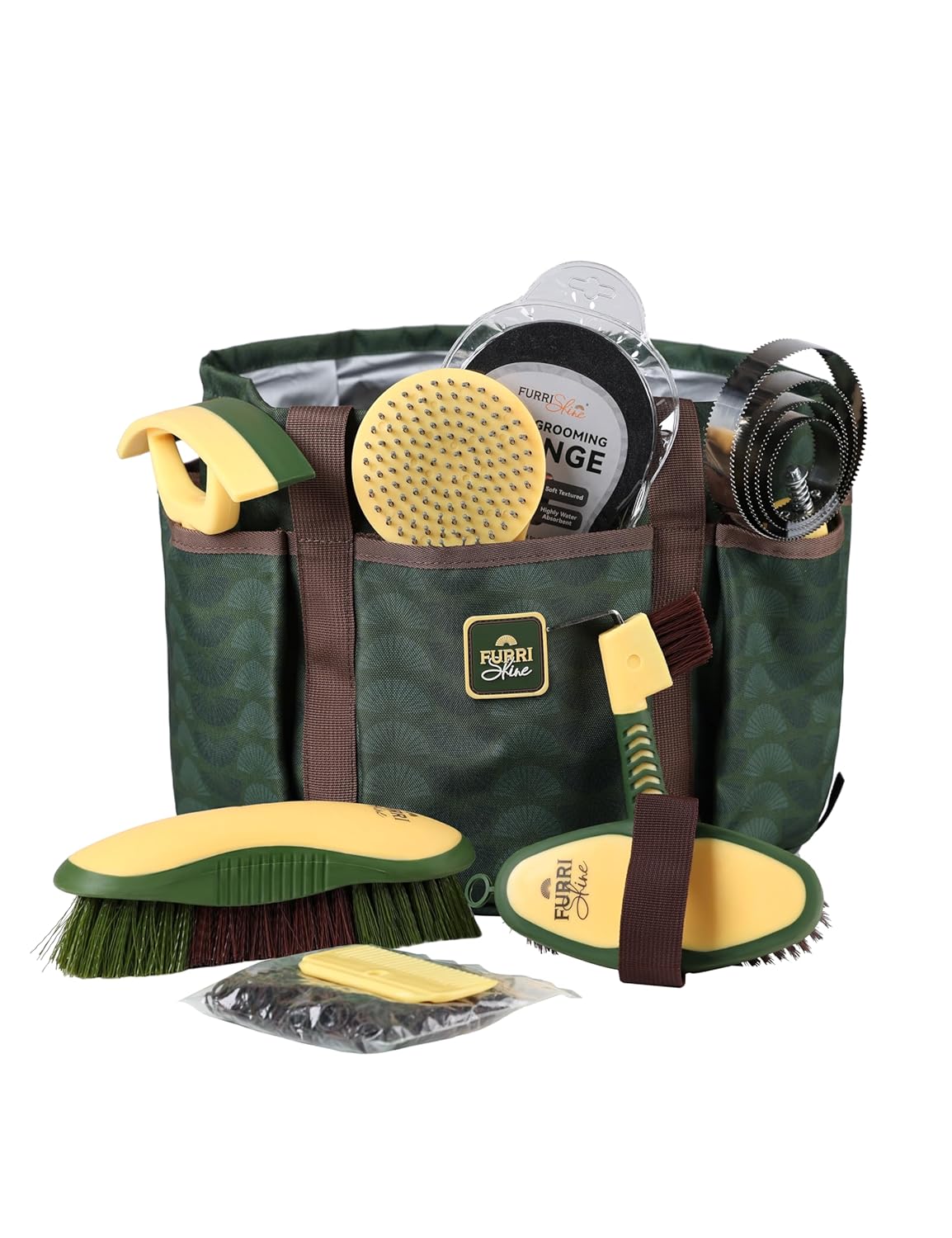 9PCS Horse Grooming Kit Curry Comb Sweat Scraper Horse Bathing Supplies Grooming Tools with Storage