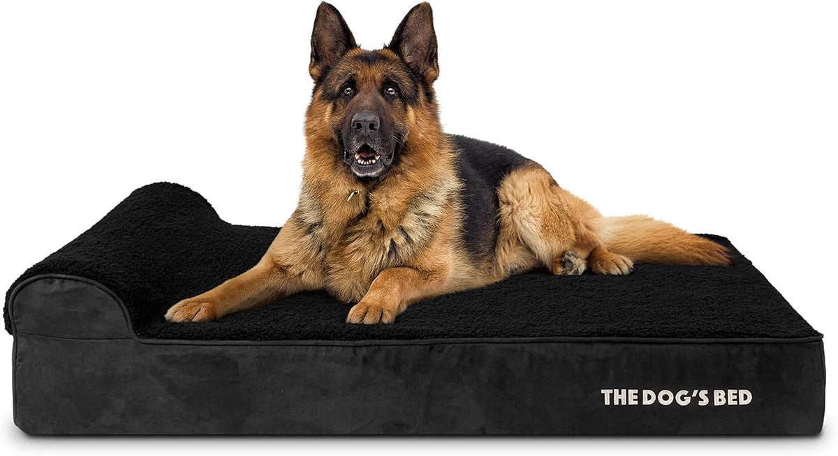 The Dog’s Bed Orthopedic Headrest Dog Bed XL Black Plush 46x28, Memory Foam, Pain Relief for