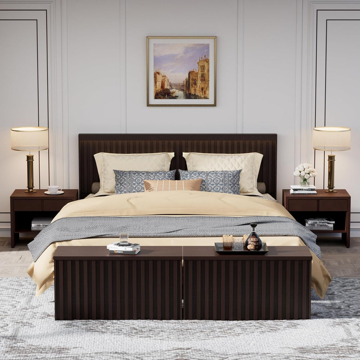 UEV Storage Bench Set of 2, 39.4" Wood Storage Trunk with 2 Safety Hinges, Sturdy Storage Chest