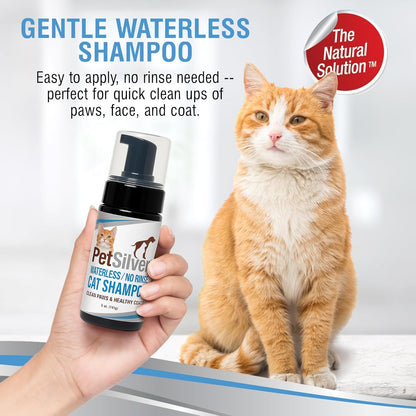 PetSilver Waterless Cat Shampoo - No Rinse Bath & Dry Shampoo for Cats - Long-Haired & Sensitive