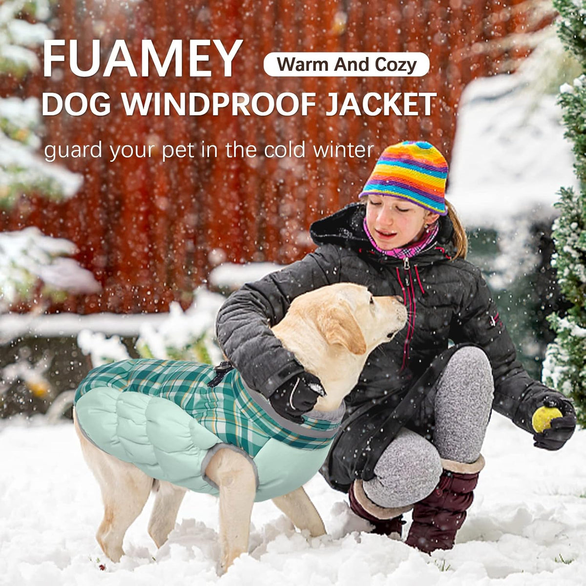 FUAMEY Dog Coat for Small Dogs,Waterproof Dog Winter Jacket with Harness Built in Puppy Cold