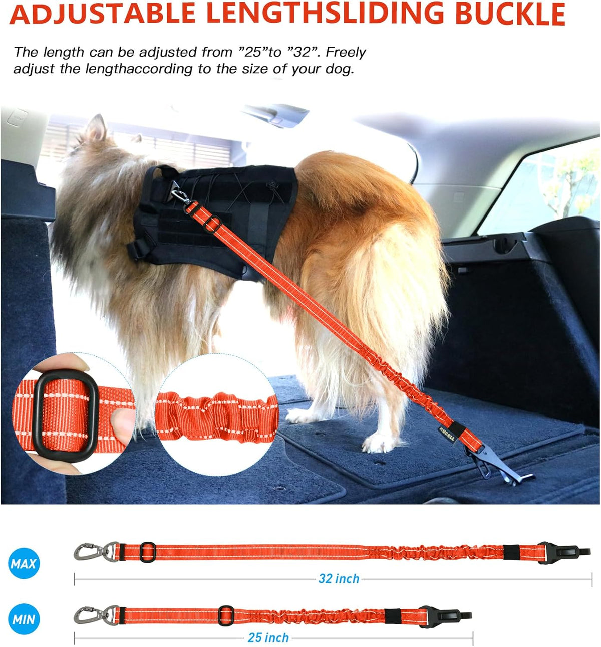 AUBELL Dog Seat Belt for Car,2 Pack Set 3-in-1 Adjustable Reflective Bungee Heavy Duty Dog Car