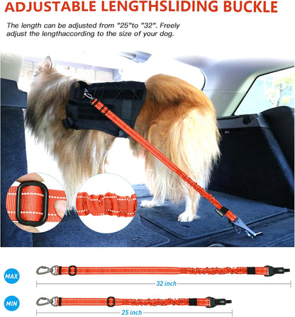 AUBELL Dog Seat Belt for Car,2 Pack Set 3-in-1 Adjustable Reflective Bungee Heavy Duty Dog Car