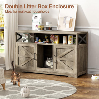 Cat Litter Box Enclosure for 2 Cats, 47" Double Hidden Litter Box Furniture with Scratch Pad