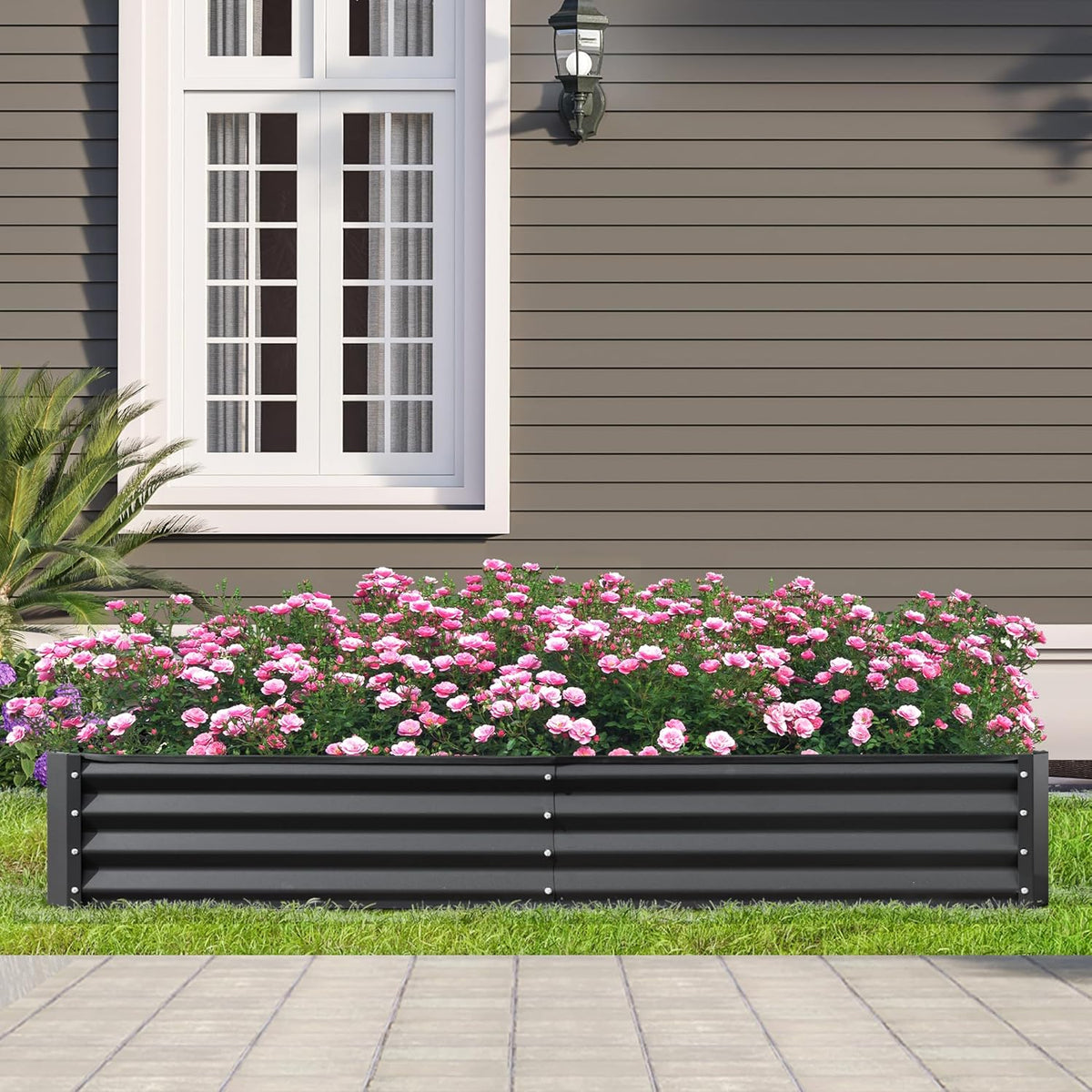 Domi Galvanized Raised Garden Bed, 8x4x1Ft Thickening Metal Planter Box for Vegetables Bottomless